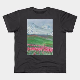 Landscape with mountains and flowers Kids T-Shirt